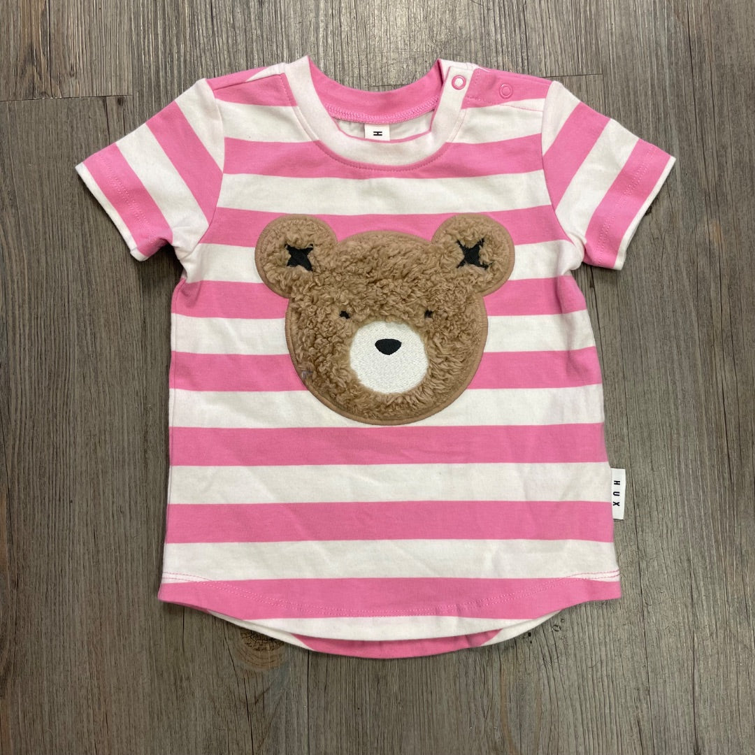 Stripe Pink White Hux Baby Furry Hux Bear Tee, 6-12M