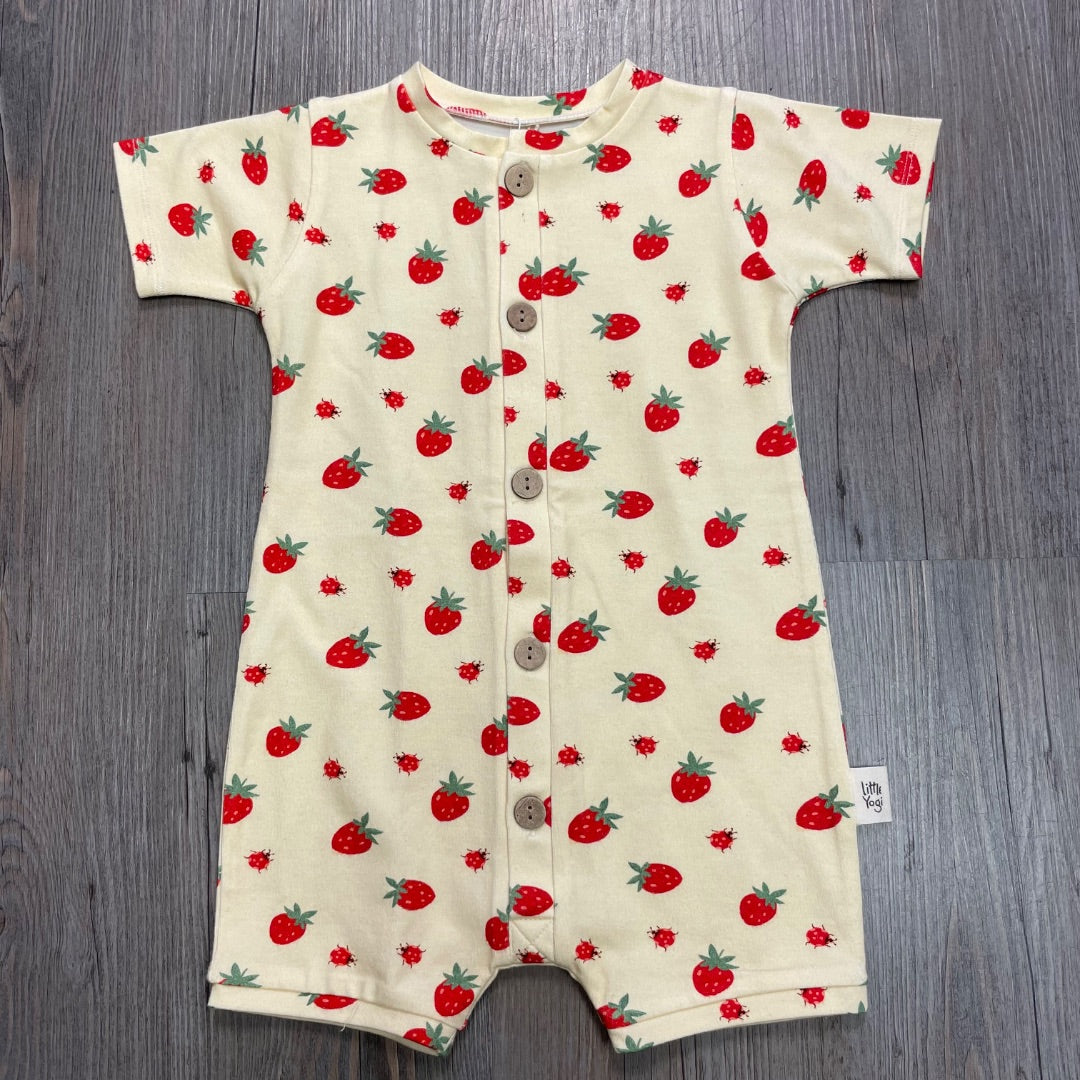 Strawberry Little Yogi Short Sleeve Romper, 6-12M