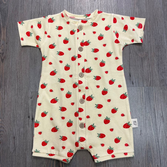 Strawberry Little Yogi Short Sleeve Romper, 6-12M