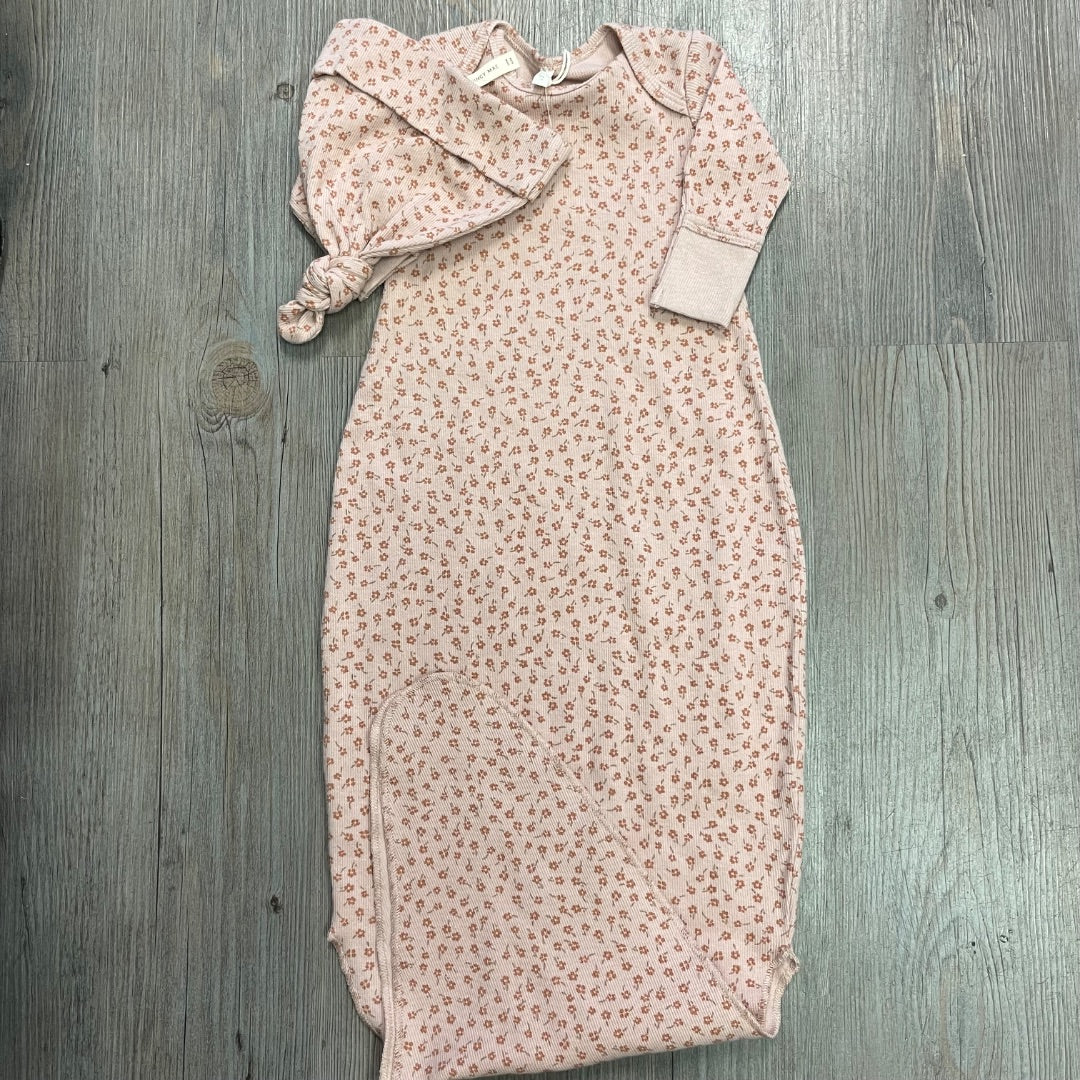 Posy Blush Quincy Mae Knotted Baby Gown + Hat Set, 3-6M