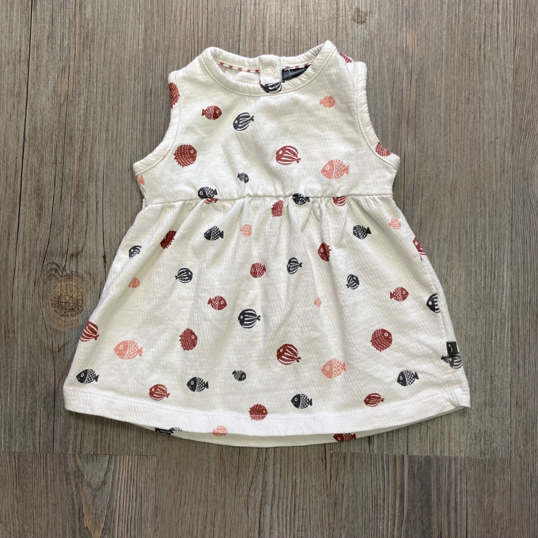 Fish Print Baby face Snap Back Dress, 3M