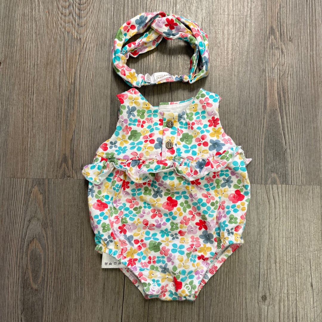 Floral Mayoral Romper + Headband, 1-2M