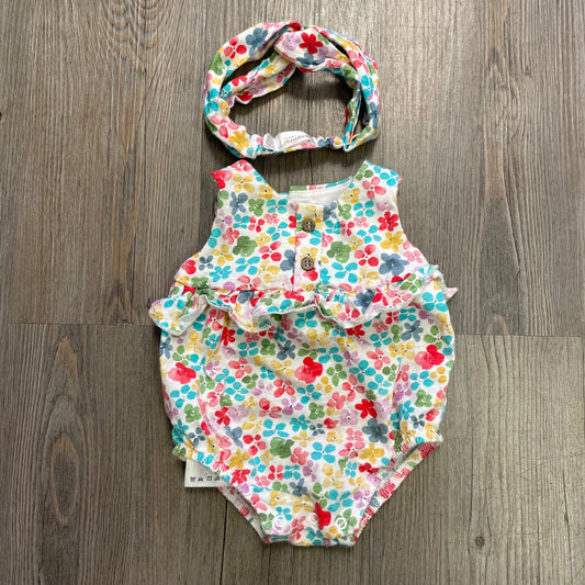 Floral Mayoral Romper + Headband, 1-2M