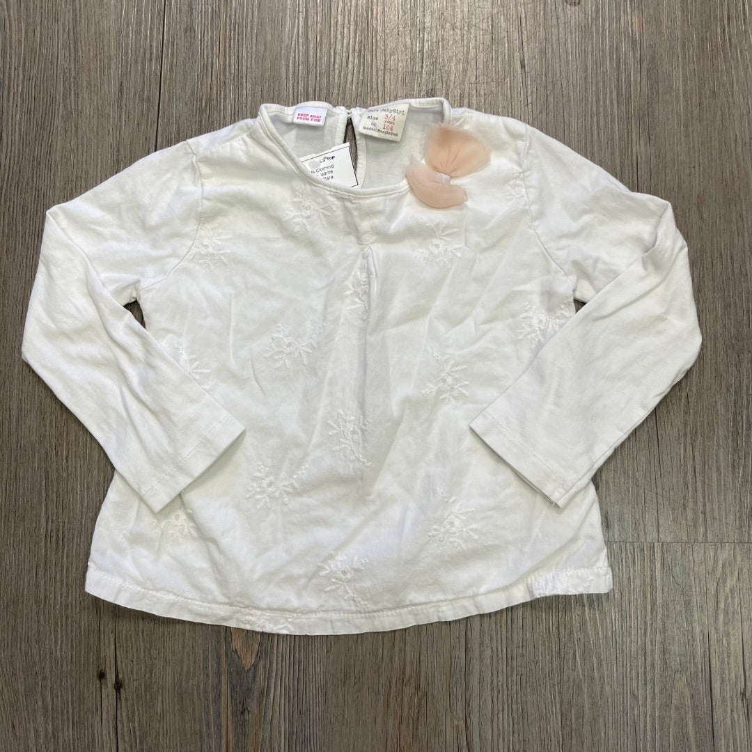 White Zara LS Top, 3-4Y