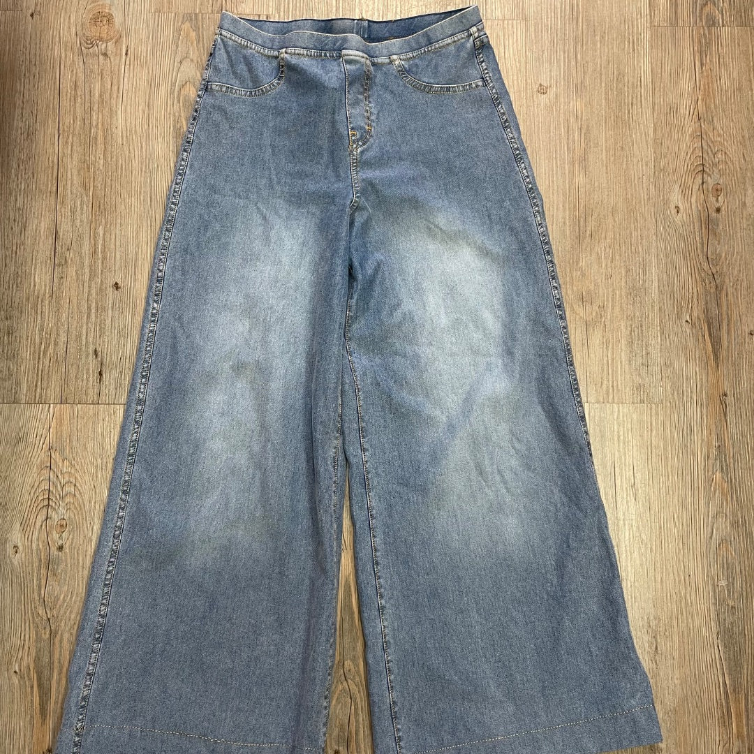 Blue H&M Elastic Waist Denim Wide Leg Soft Jeans, 14Y