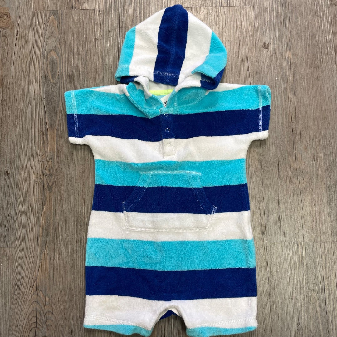 Stripe Blue Gap Hooded Terry Romper, 12-18M