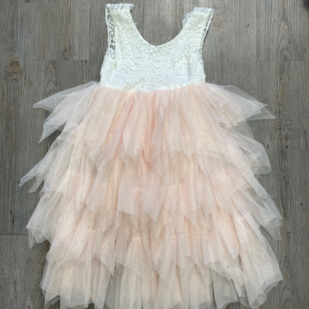 White Peach  Sleeveless Dress, 10Y