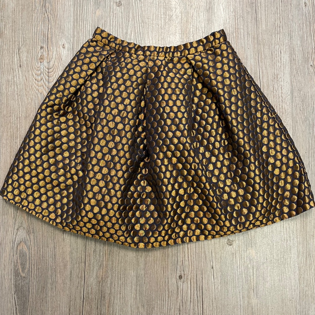 Navy Gold Polka Jacadi Lined Skirt, 10Y