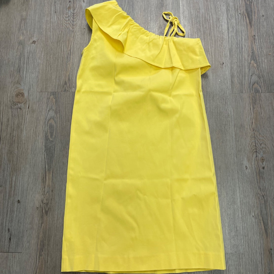 Yellow J Crew One Shoulder Ruffle Dress, 10-12Y