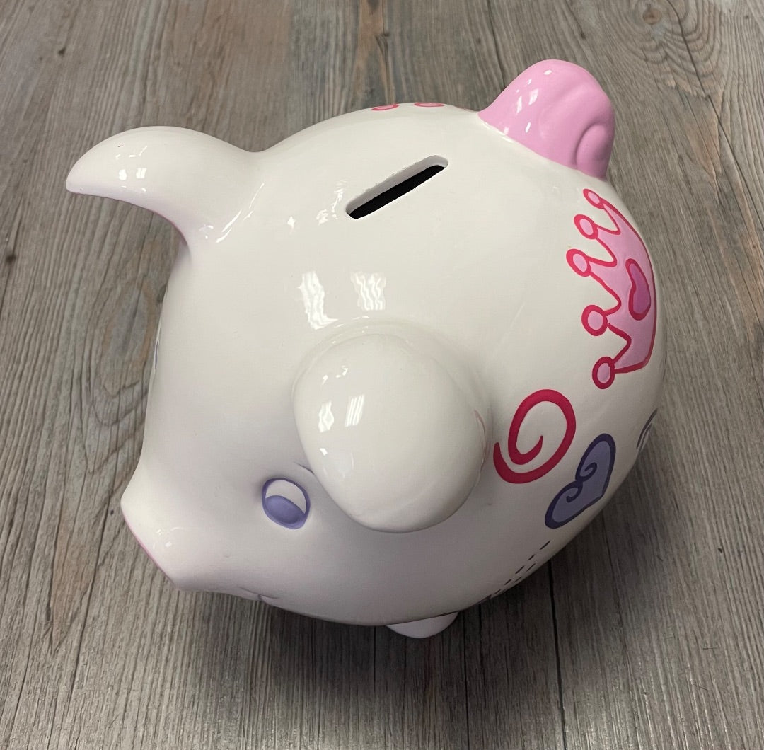 White Ceramic  Ceramic Piggy Bank, Pre-owned