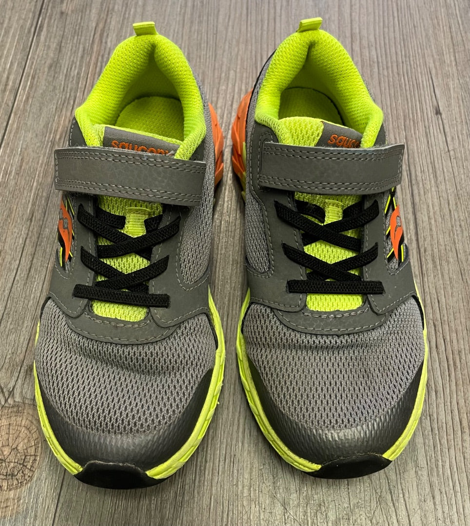 Grey/Lime/Orange Saucony Velcro Running Shoes, 13Y