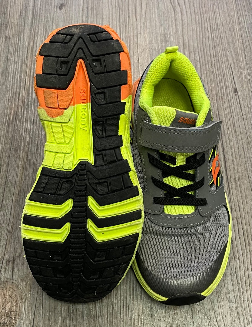 Grey/Lime/Orange Saucony Velcro Running Shoes, 13Y