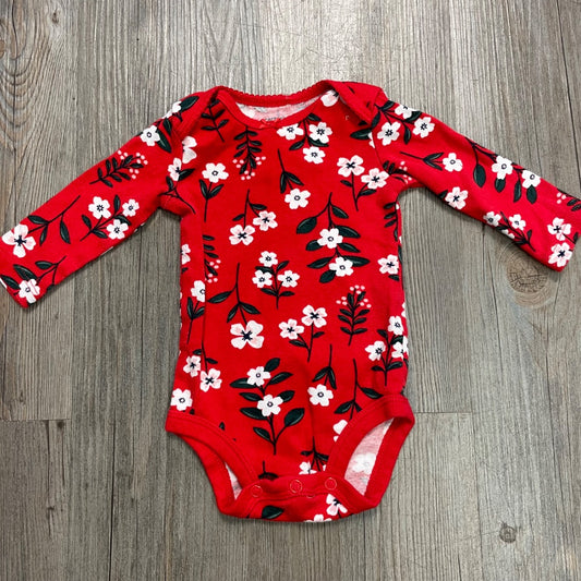 Red ,Floral Carters LS Onesie, 3M