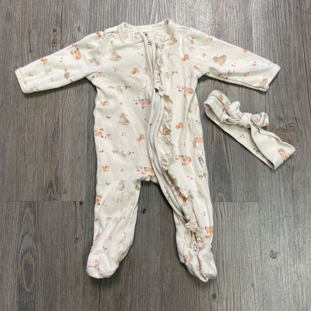 Animal Print Rabbit+ Bear 2PC PJ Onesie, 0-3M