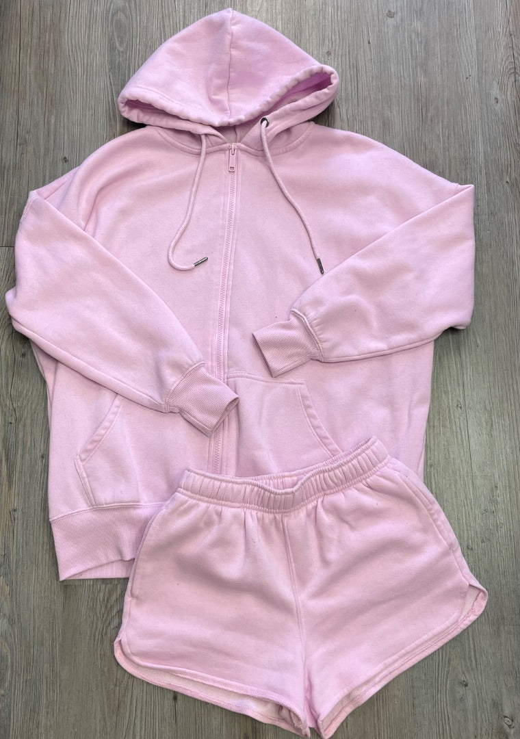 Pink Aero Hoodie & Shorts Set, Small & XSmall
