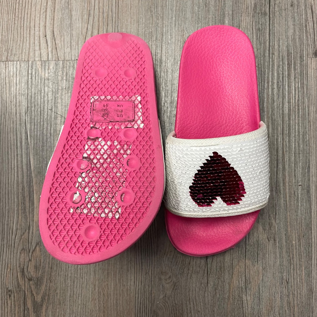 Pink White Sequins Hatley Slides, 12Y