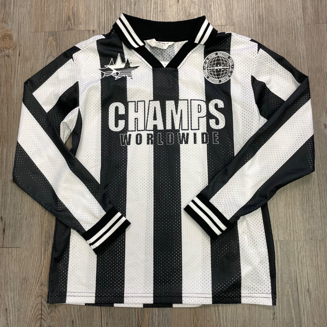 Black White H&M Soccer LS Polo Jersey, 8-10Y