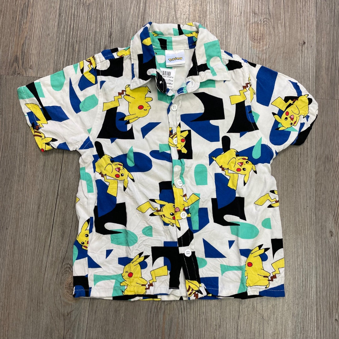 Multi Colour Pokemon Button Down Shirt SSL, 4-5Y