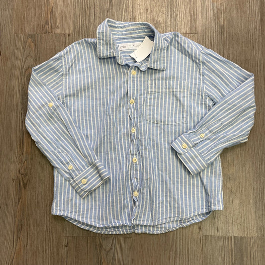Blue Stripe Zara LS Linen Blend Shirt, 6Y