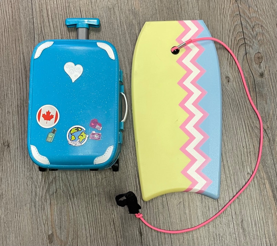 Multi Colour Our Generation Surf board/ Luggage, 18 inch Doll