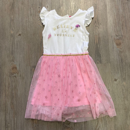Pink White Circus Ruffle Sleeve Dress, 6Y