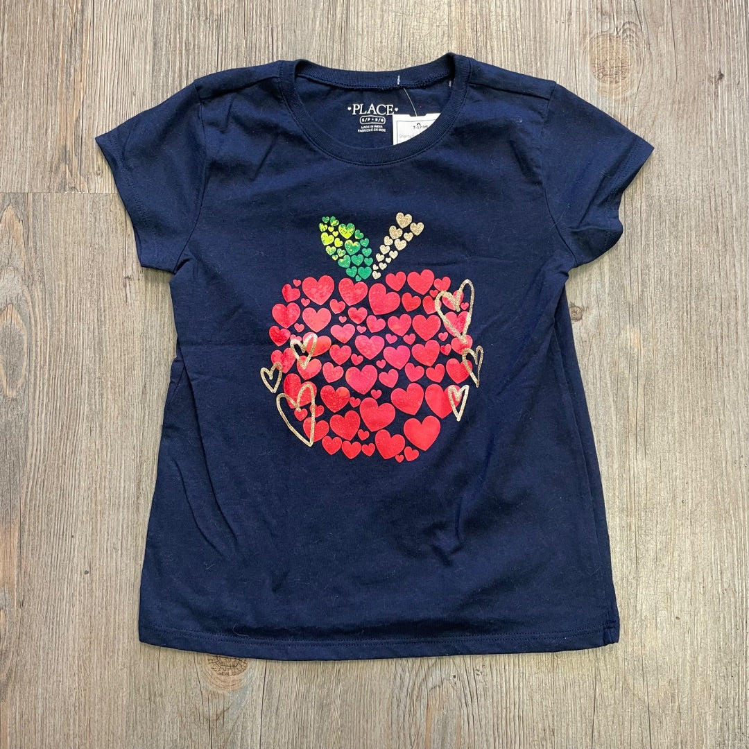 Navy Hearts Print Childrens Place T-Shirt, 5-6Y