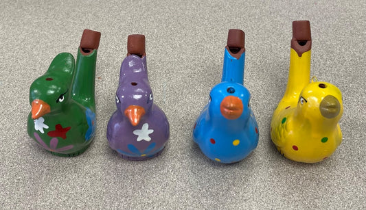 Multi Colour Hand Painted Clay Water Whistles, 4 Pieces