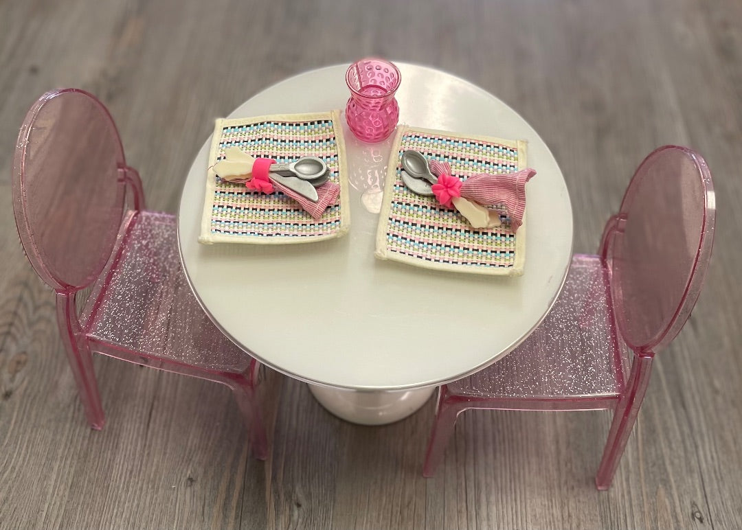 Pink/ White Our Generation Doll Tables And Chair, For 18 inch Doll