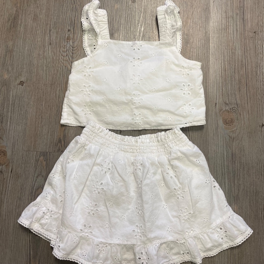 White Gap 2PC Clothing Set Eyelet, 6-7Y
