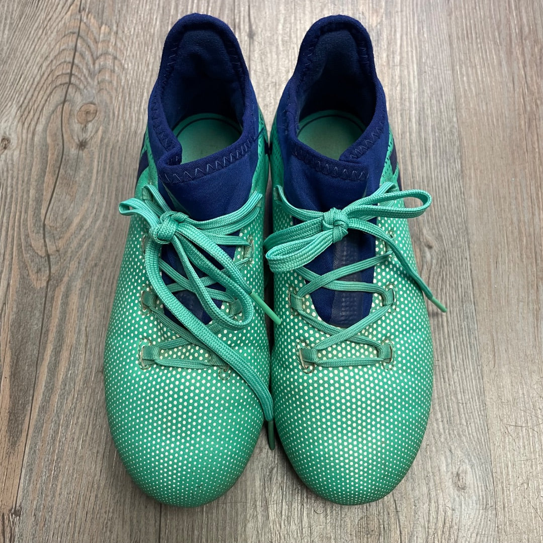 Green Blue Adidas Soccer Cleats, 2Y