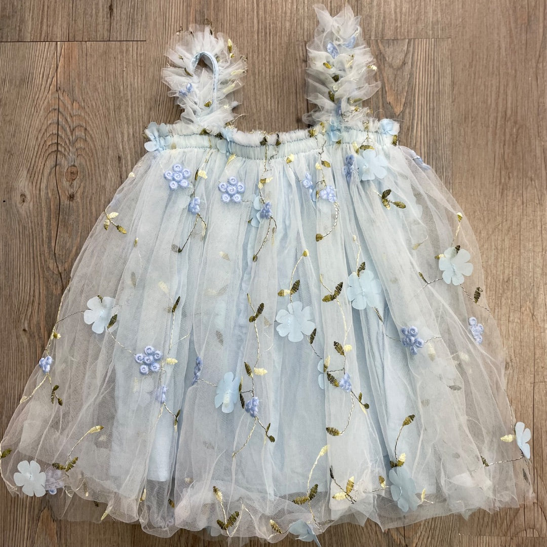 Blue Floral  Embroidered Dress, 18-24M