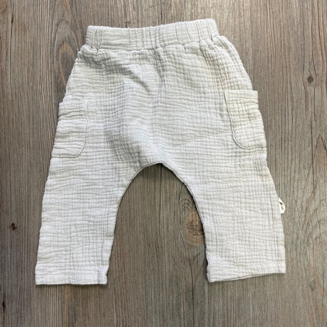 Light Blue Greige Muslin Pants, 0-3M