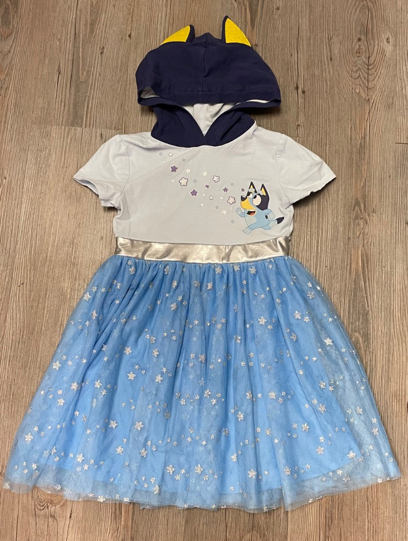Blue Bluey Hooded Dress, 4-5Y