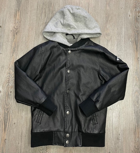 Black Appaman Pleather Zip Hooded Jacket, 7Y