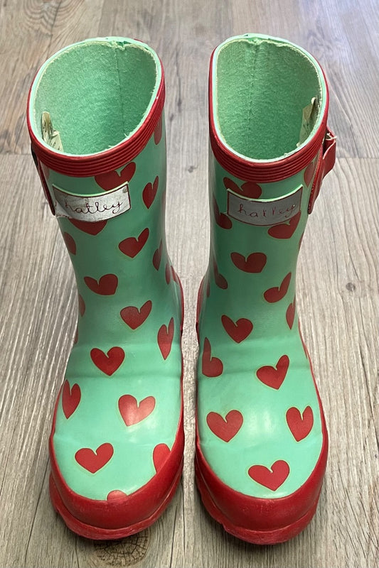Mint/ Hearts Hatley Rain Boots, 8T