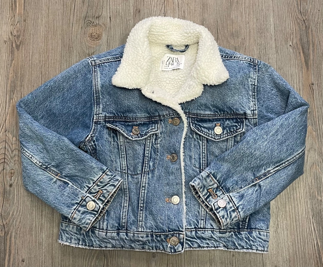 blue Zara sherpa Lined jean Jacket, 8Y