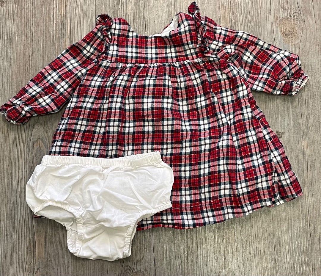 Plaid Gap LS Dress 2pc, 12-18M