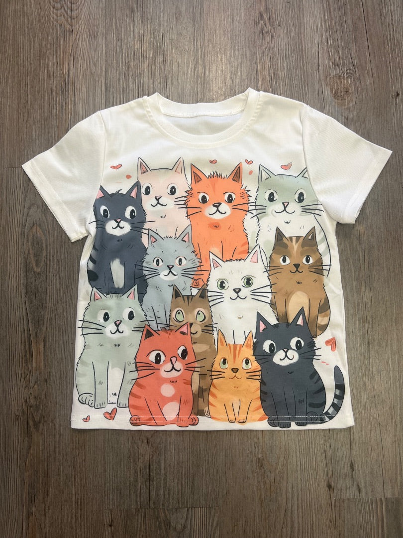 Multi Colour  Cat Print Tee, 7-8Y