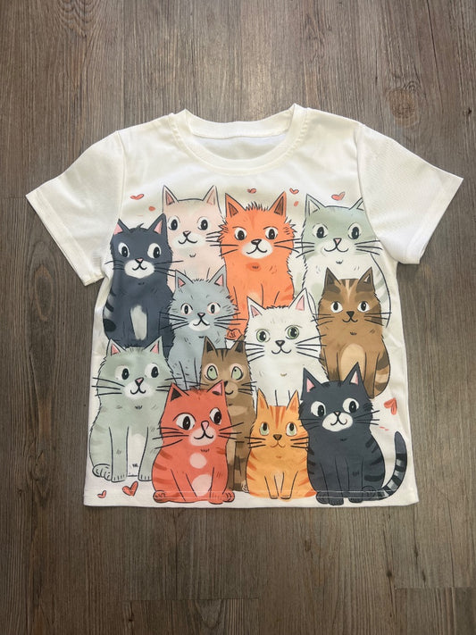 Multi Colour  Cat Print Tee, 7-8Y