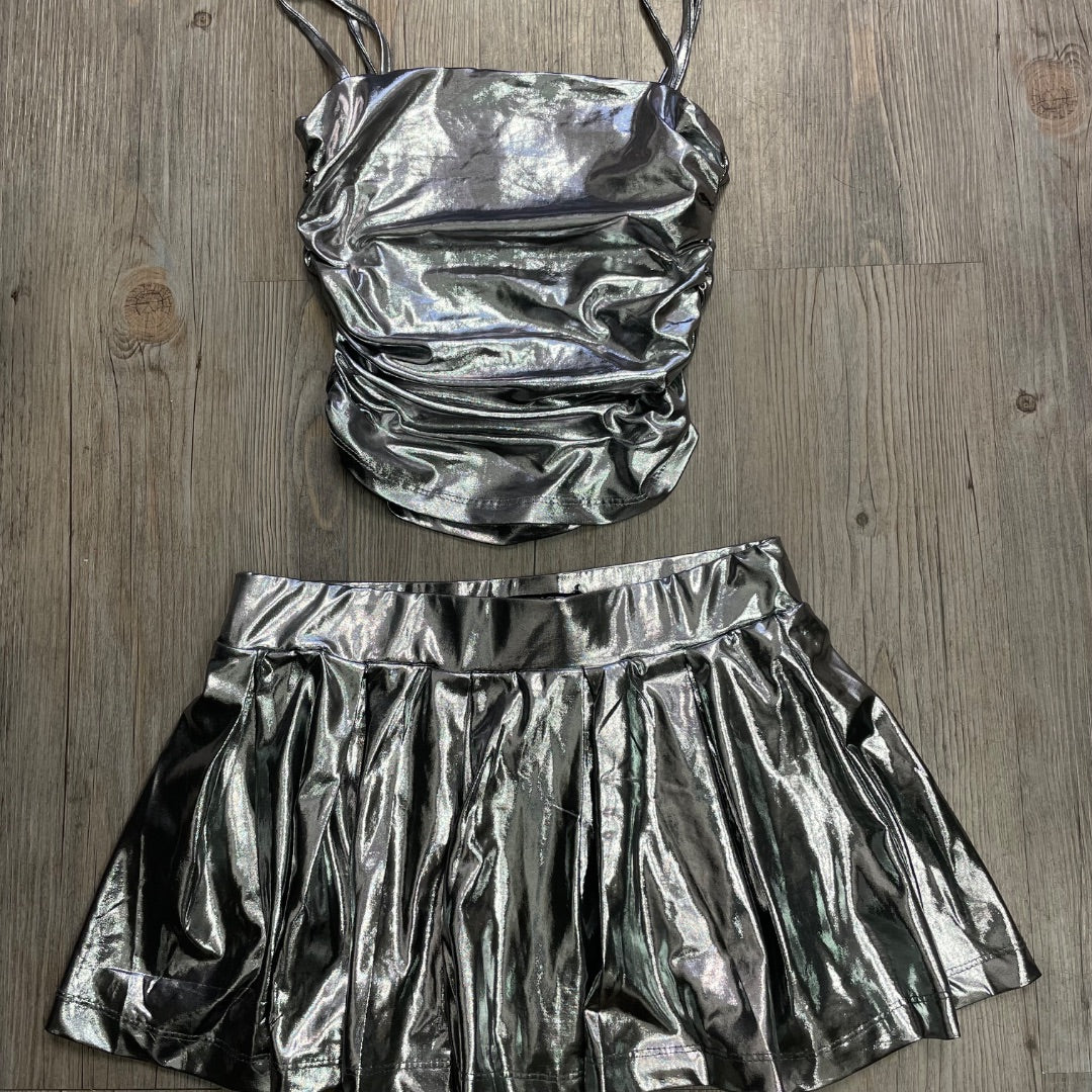 Metallic Silver Refuge Skirt & Top Set, XS