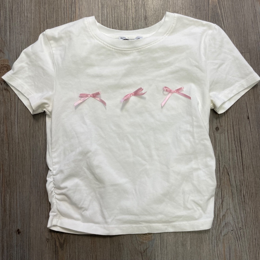 White with Pink Bows Bershka T-Shirt, Small