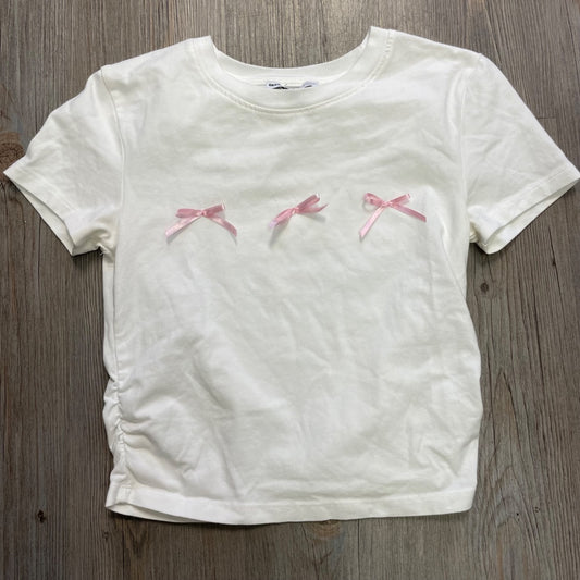 White with Pink Bows Bershka T-Shirt, Small