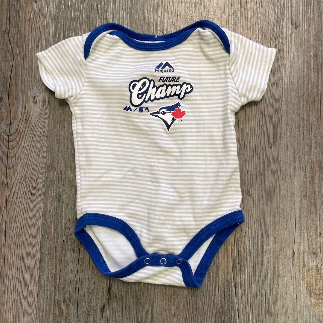 Stripe Beige Majestic Blue Jays Onesie, 6M