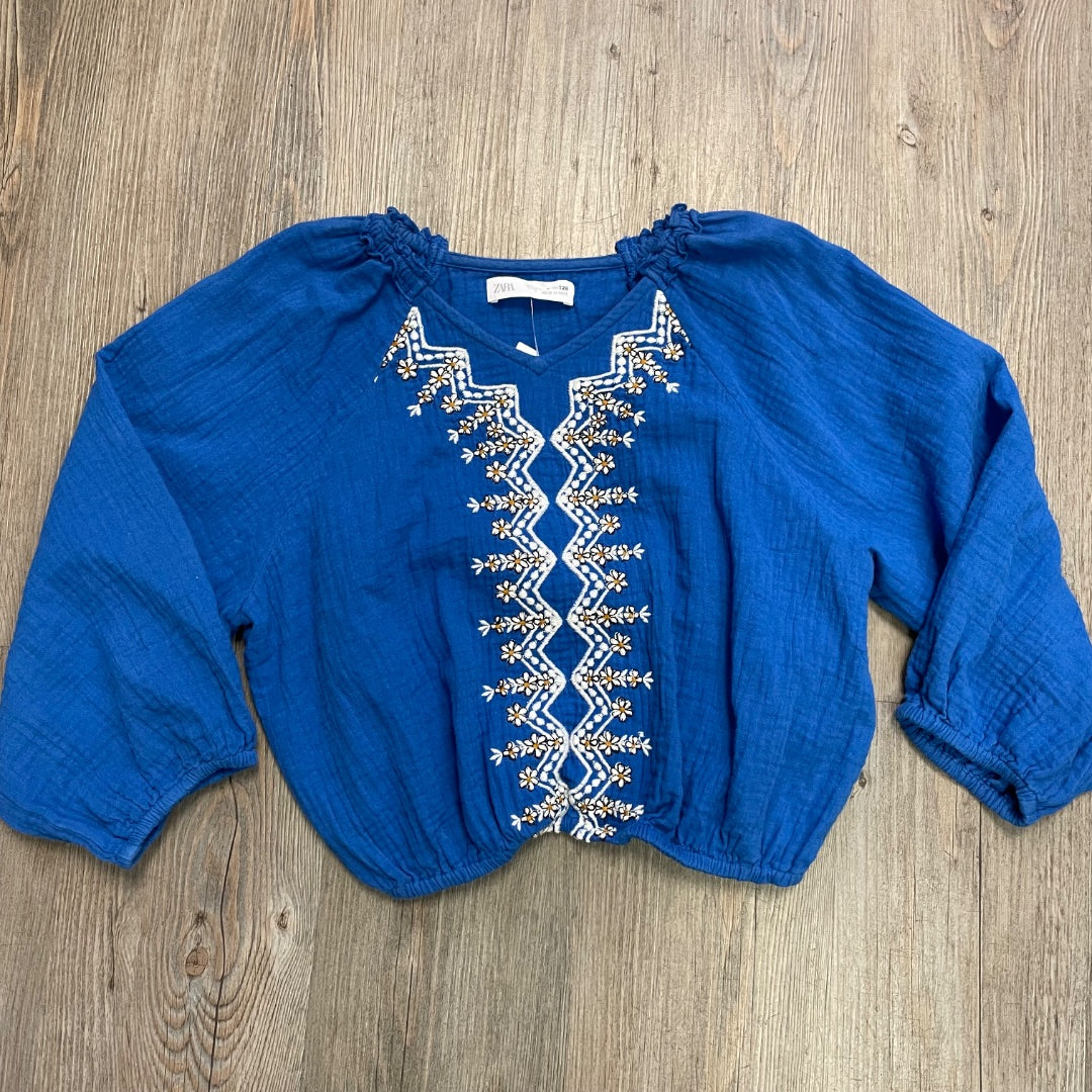 Blue Zara Muslin LS Top, 8Y