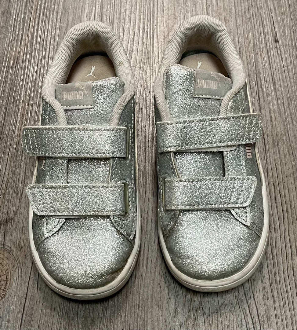 Grey Puma Velcro Glitter Shoes, 10T