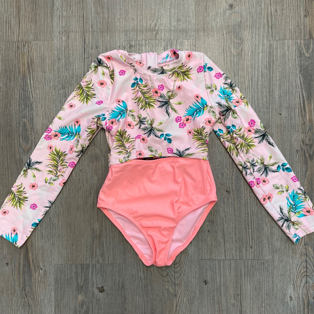 Floral  Onepiece LS Bathing Suits, 7Y