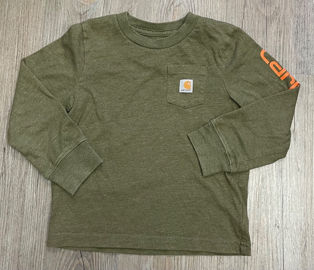 Green Carhartt LS Tee, 2Y