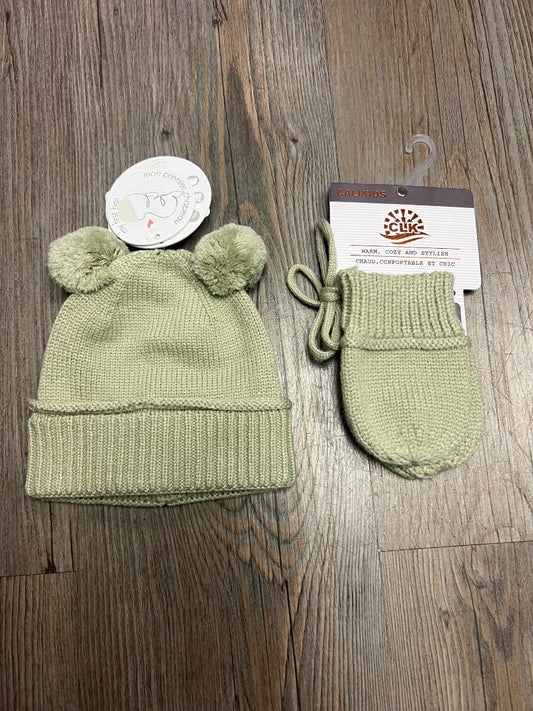Matcha CaliKids My First Knit Pom Hat with Mittens, 2 Pcs, 0-6M