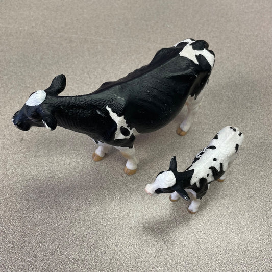 Black & White Schleich Cow and Calf, 2 Pcs