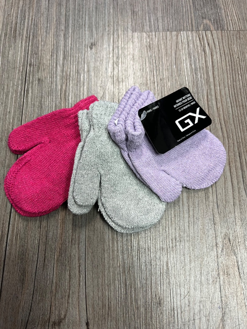 Purple grey Fuchsia Gertex 3 Pack Infant Mittens, 12-24M